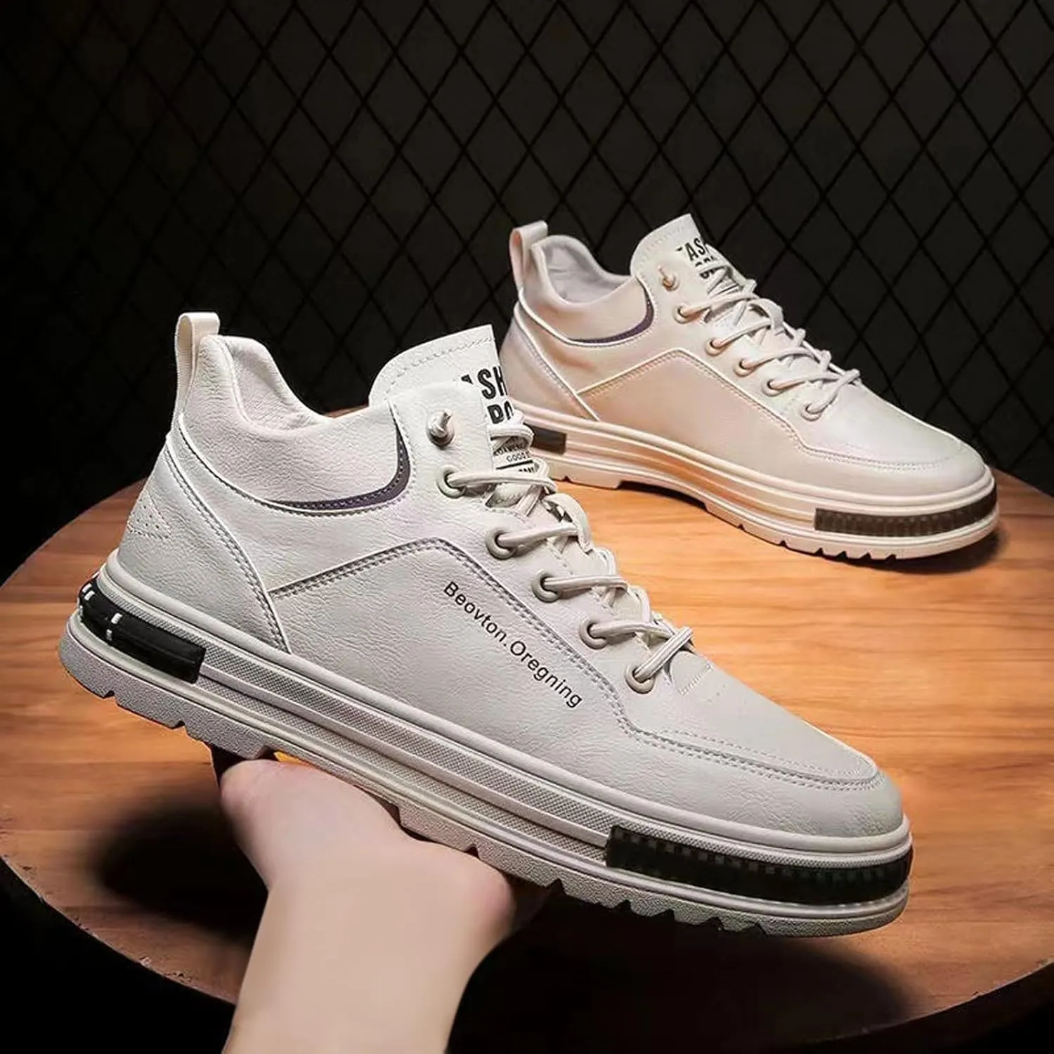 Men's Solid Color Casual Flat Leather Shoes Fashion Lace Up Loafers Sneaker Boots for Men High Top, 7.5