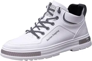 Men's Solid Color Casual Flat Leather Shoes Fashion Lace Up Loafers Sneaker Boots for Men High Top, 7.5
