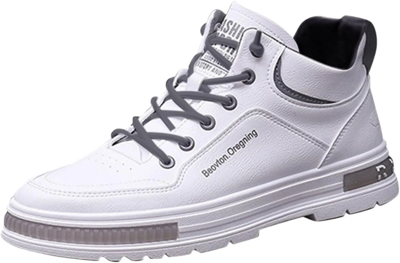 Men's Solid Color Casual Flat Leather Shoes Fashion Lace Up Loafers Sneaker Boots for Men High Top, 7.5