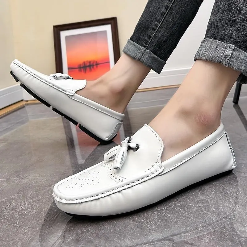 Men's Square Toe Brogue Loafers - Embossed Wingtips with Tassel, Slip-Resistant Driving Shoes, Flexible Flat Heel for Outdoor & Fashion