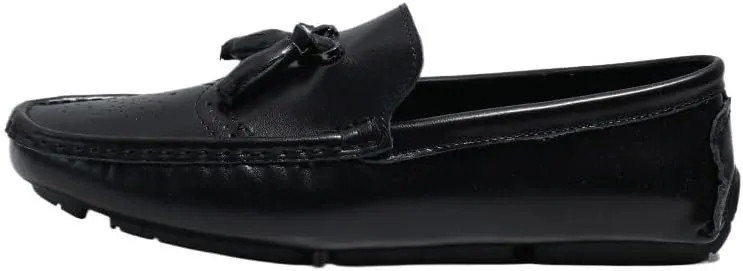 Men's Square Toe Brogue Loafers - Embossed Wingtips with Tassel, Slip-Resistant Driving Shoes, Flexible Flat Heel for Outdoor & Fashion