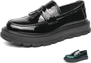 Men's Tassel Platform Loafers Slip-On Dress Shoes Casual Non-Slip Chunky Heel Business Shoes for Office Party Penny Loafers