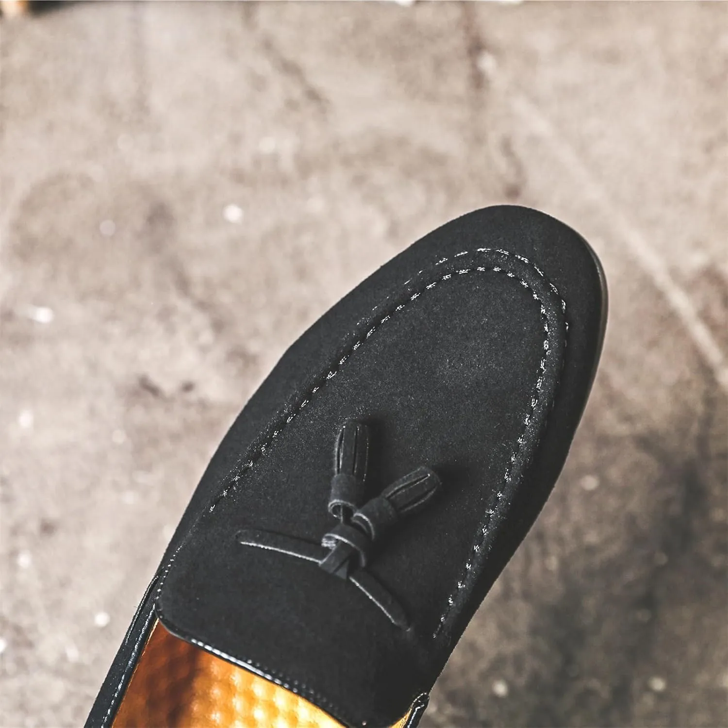 Men's Tassel Suede Slip on Dress Loafers Retro Tuxedo Penny Flats Shoes for Formal Business Dress Wedding