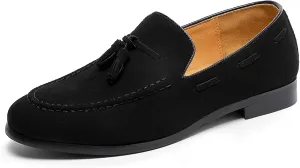 Men's Tassel Suede Slip on Dress Loafers Retro Tuxedo Penny Flats Shoes for Formal Business Dress Wedding