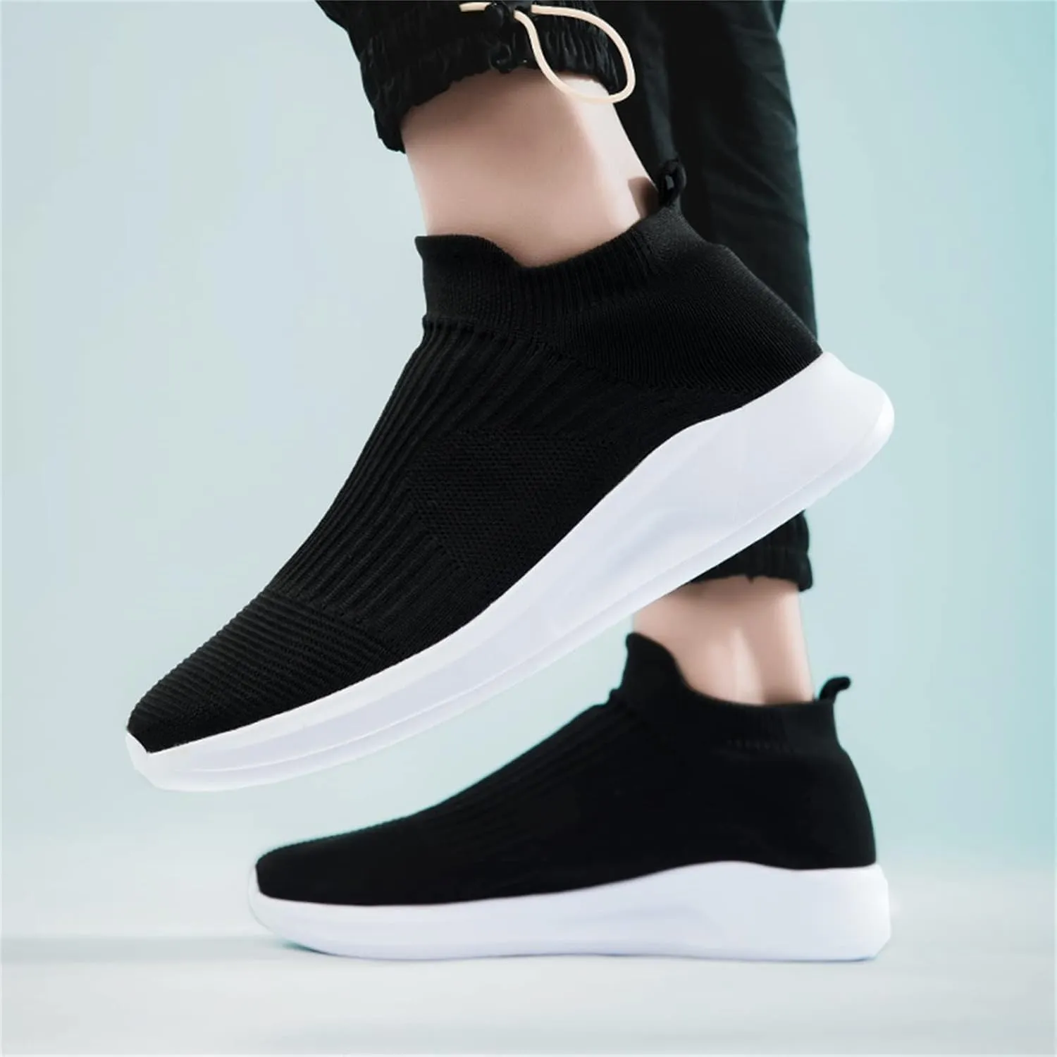Mens Tennis Shoes Fashion Spring and Summer Men Sports Shoes Flat Bottom Lightweight Slip On Fly Woven Mesh Breathable