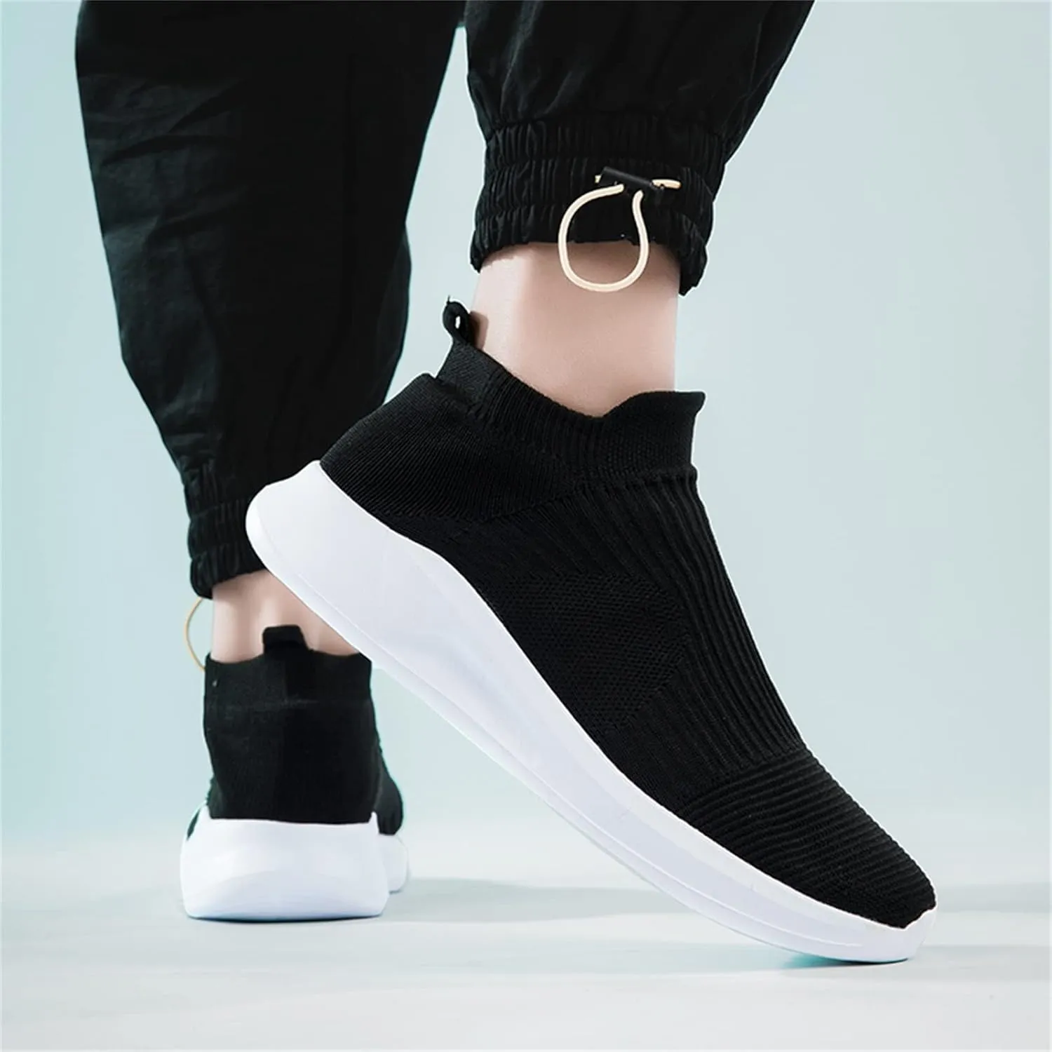 Mens Tennis Shoes Fashion Spring and Summer Men Sports Shoes Flat Bottom Lightweight Slip On Fly Woven Mesh Breathable