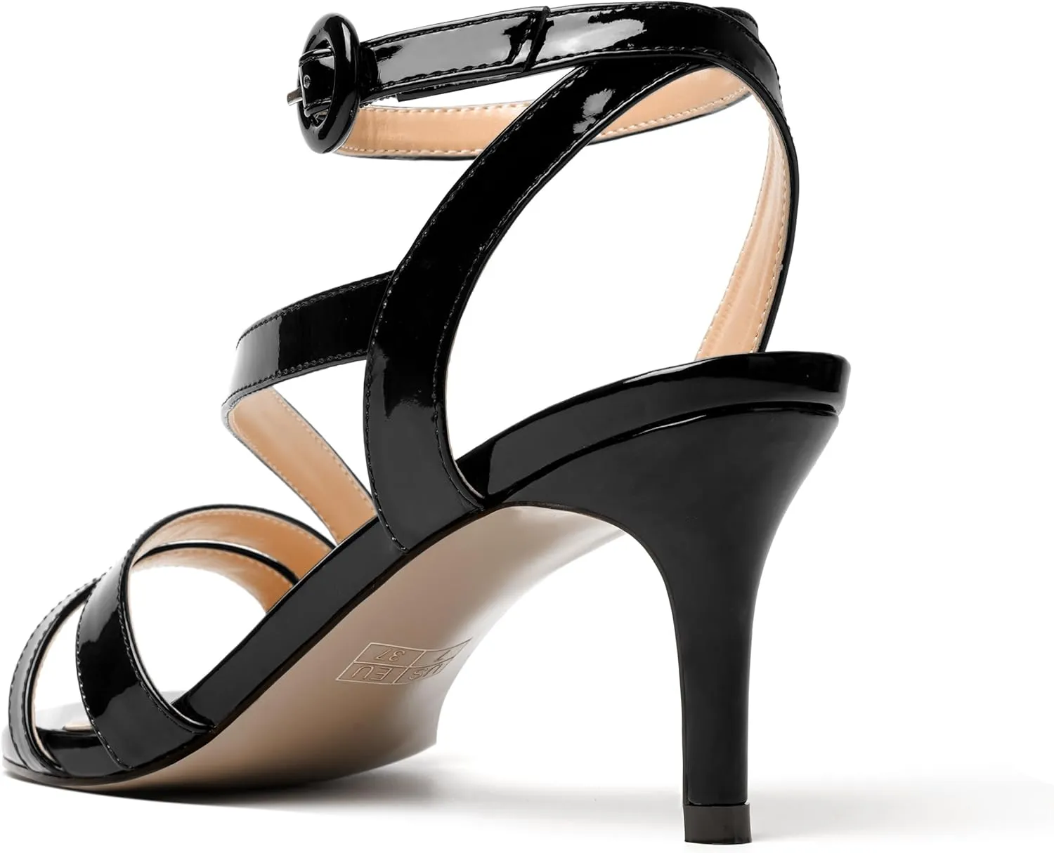 MERRORI Womens Casual Ankle Strap Patent Open Toe Buckle Office Stiletto Mid Heel Heeled Sandals 2.5 Inch