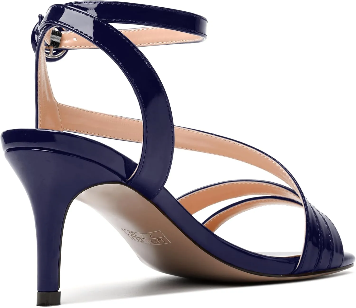 MERRORI Womens Casual Ankle Strap Patent Open Toe Buckle Office Stiletto Mid Heel Heeled Sandals 2.5 Inch