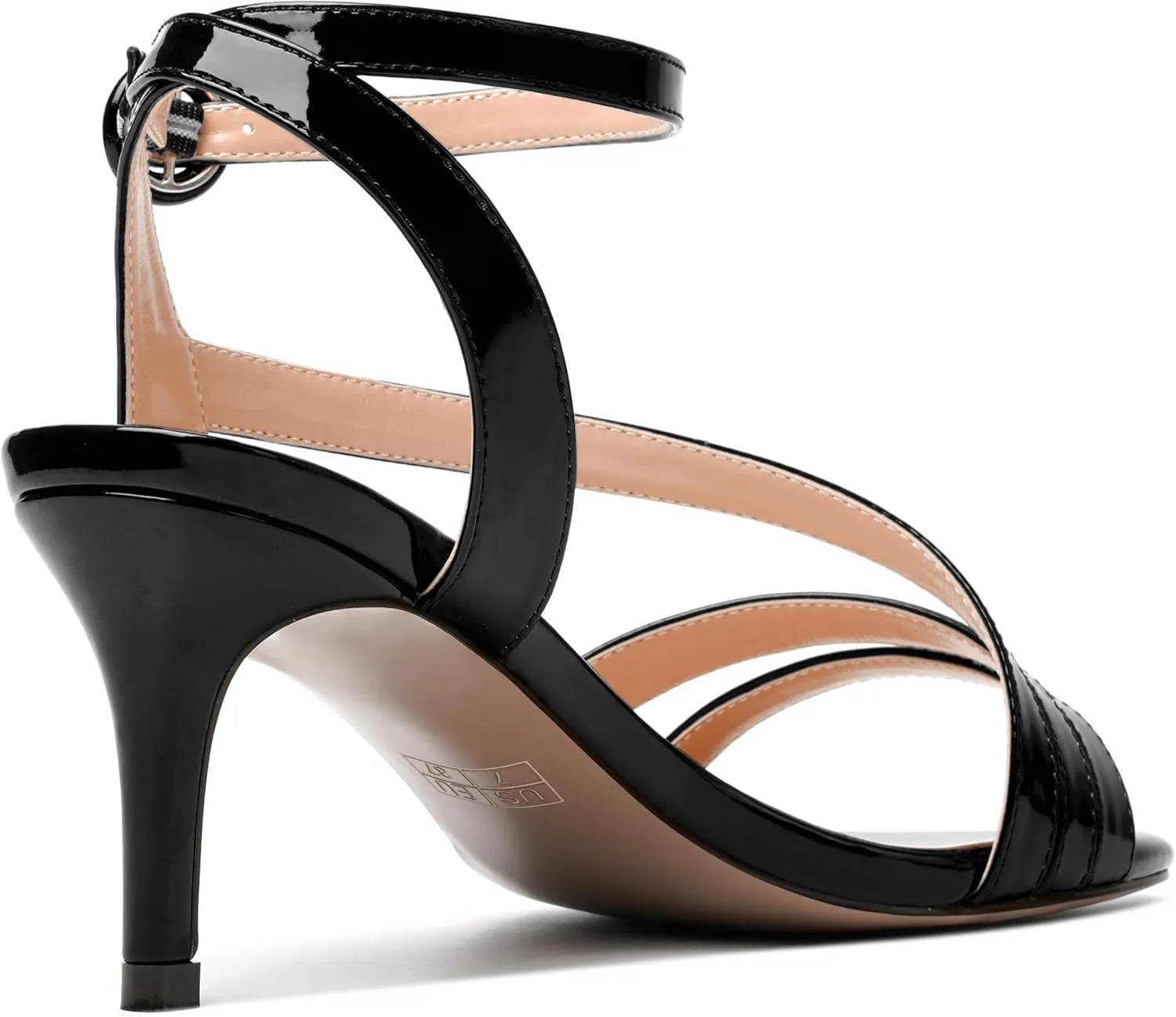 MERRORI Womens Casual Ankle Strap Patent Open Toe Buckle Office Stiletto Mid Heel Heeled Sandals 2.5 Inch