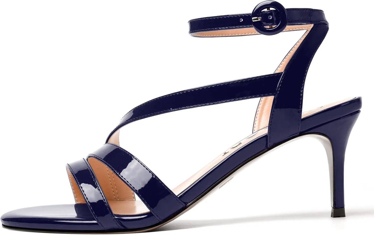 MERRORI Womens Casual Ankle Strap Patent Open Toe Buckle Office Stiletto Mid Heel Heeled Sandals 2.5 Inch