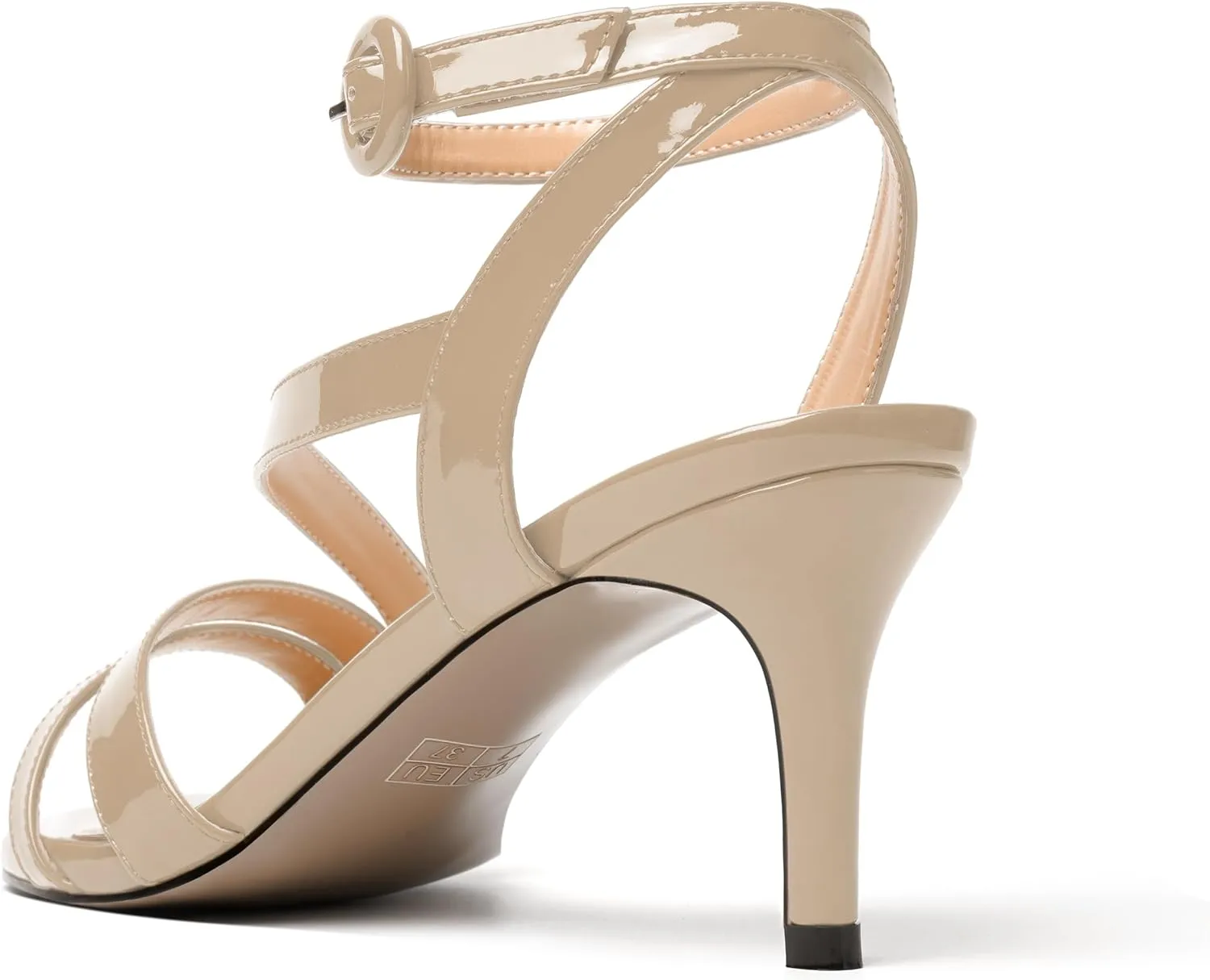 MERRORI Womens Casual Ankle Strap Patent Open Toe Buckle Office Stiletto Mid Heel Heeled Sandals 2.5 Inch