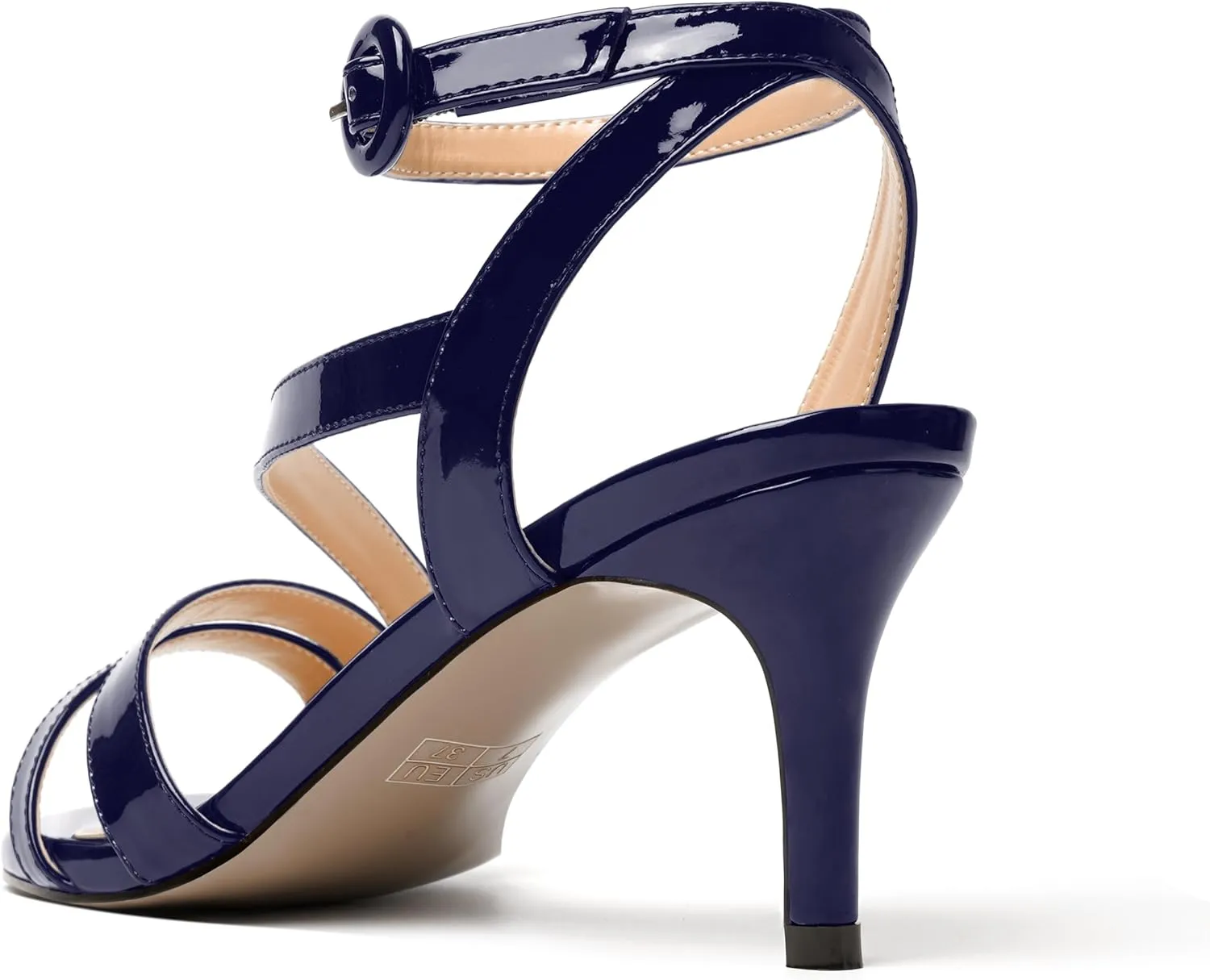 MERRORI Womens Casual Ankle Strap Patent Open Toe Buckle Office Stiletto Mid Heel Heeled Sandals 2.5 Inch