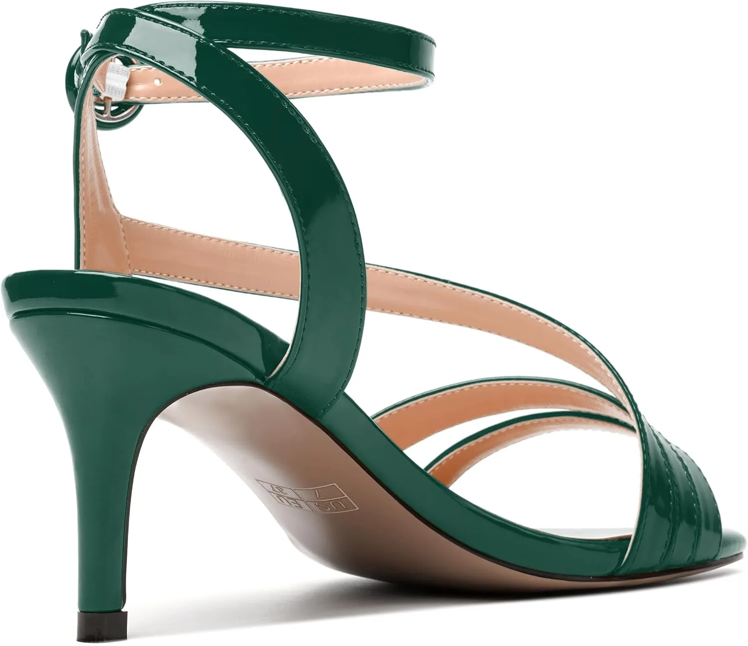 MERRORI Womens Casual Ankle Strap Patent Open Toe Buckle Office Stiletto Mid Heel Heeled Sandals 2.5 Inch