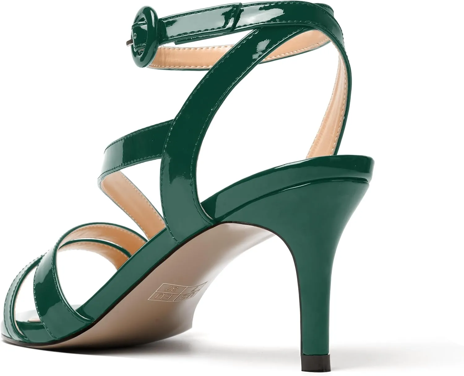 MERRORI Womens Casual Ankle Strap Patent Open Toe Buckle Office Stiletto Mid Heel Heeled Sandals 2.5 Inch