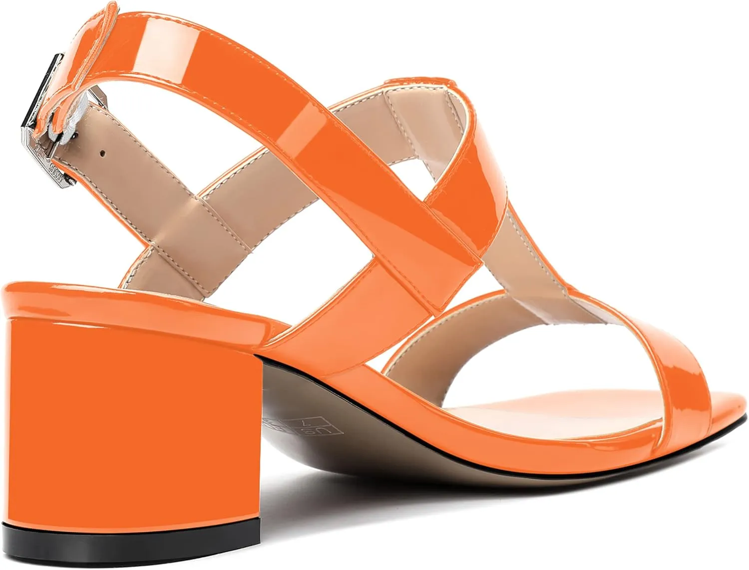 MODENCOCO Women's Buckle Dressy Patent Comfortable Dating Ankle Strap Open Toe Chunky Low Heel Heeled Sandals 2 Inch