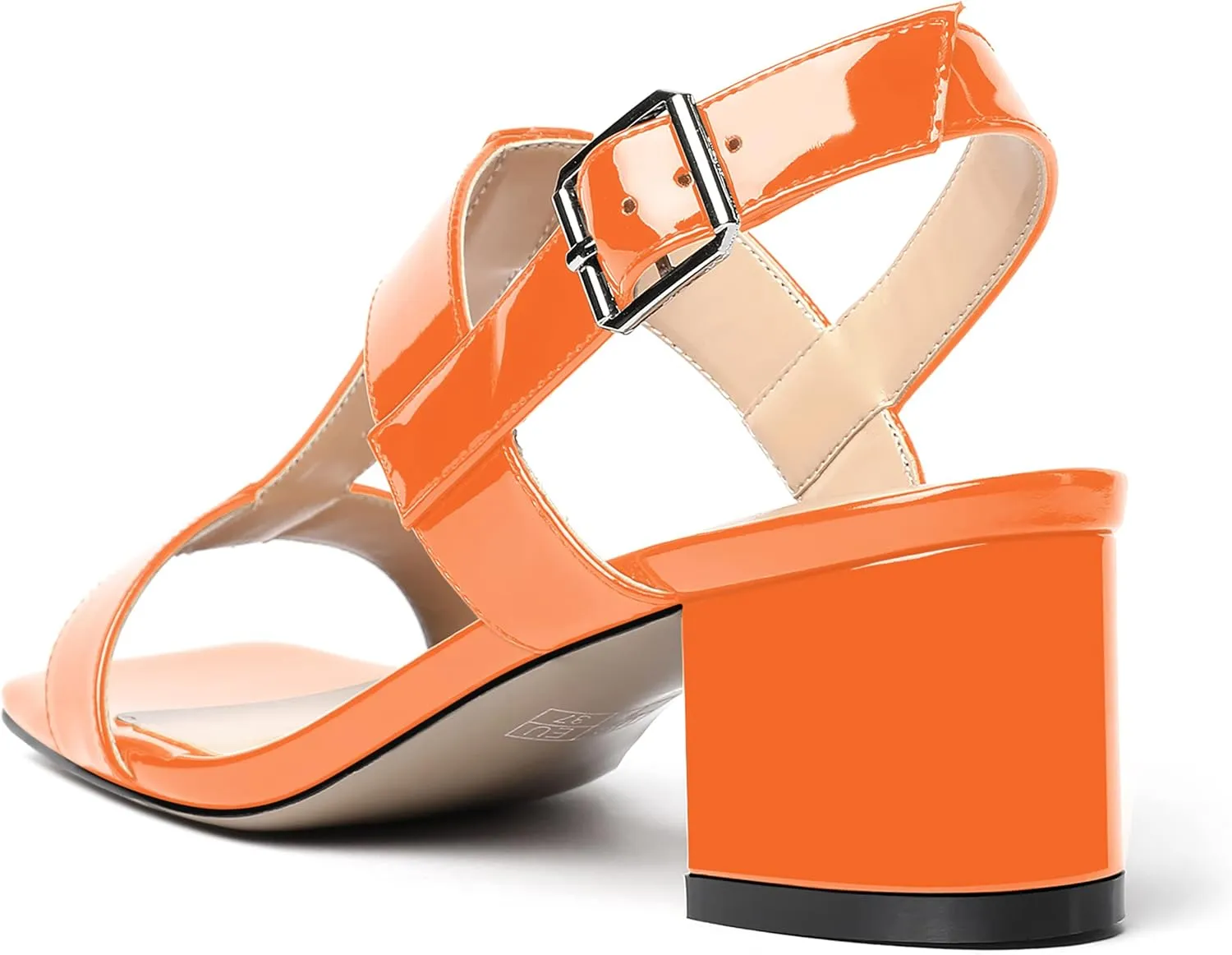 MODENCOCO Women's Buckle Dressy Patent Comfortable Dating Ankle Strap Open Toe Chunky Low Heel Heeled Sandals 2 Inch