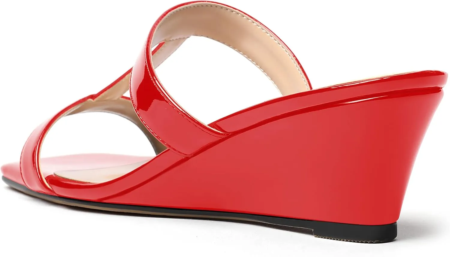 MODENCOCO Women's Comfortable Patent Slip On Dating Dress Open Toe T Strap Wedge Low Heel Heeled Sandals 2 Inch