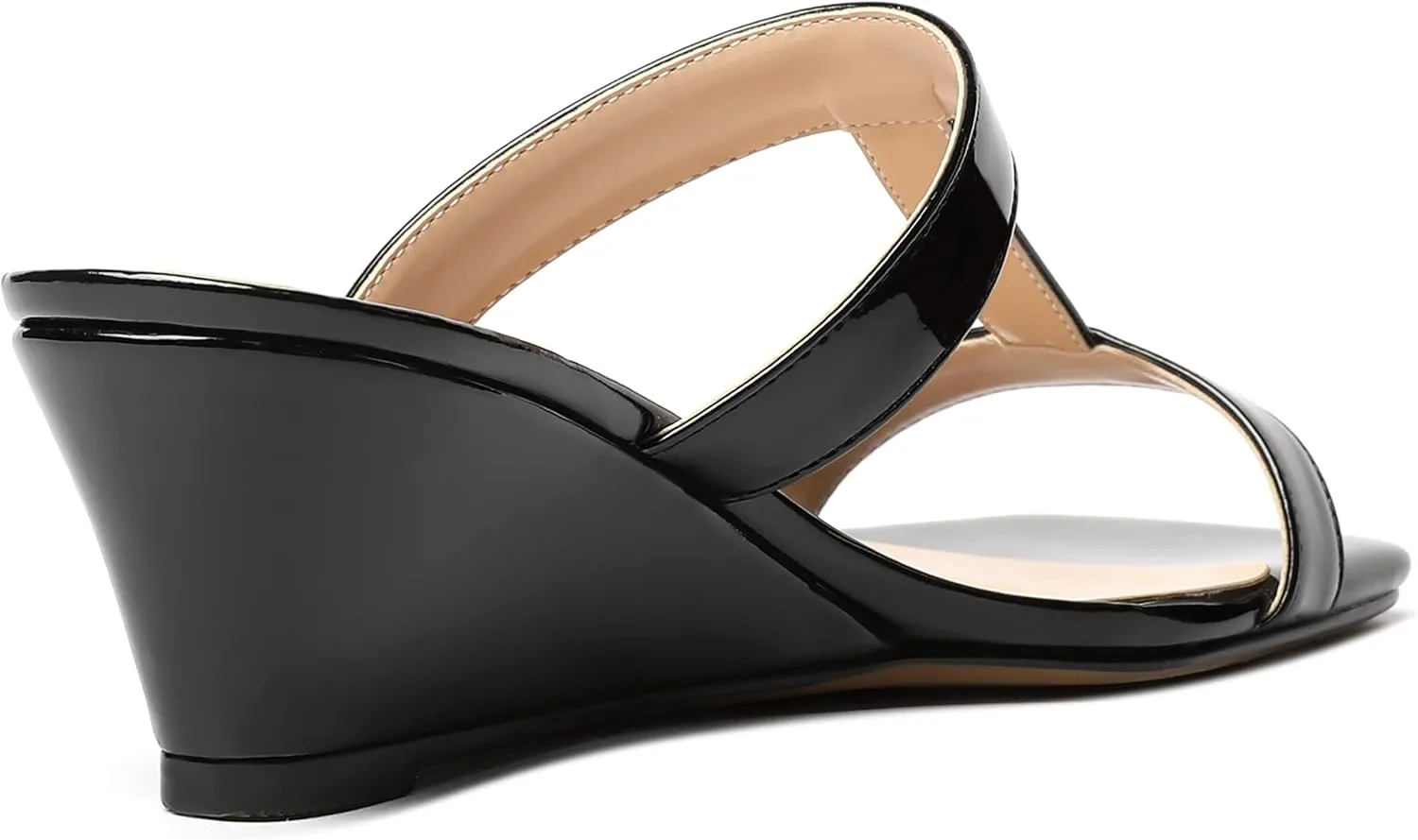 MODENCOCO Women's Comfortable Patent Slip On Dating Dress Open Toe T Strap Wedge Low Heel Heeled Sandals 2 Inch
