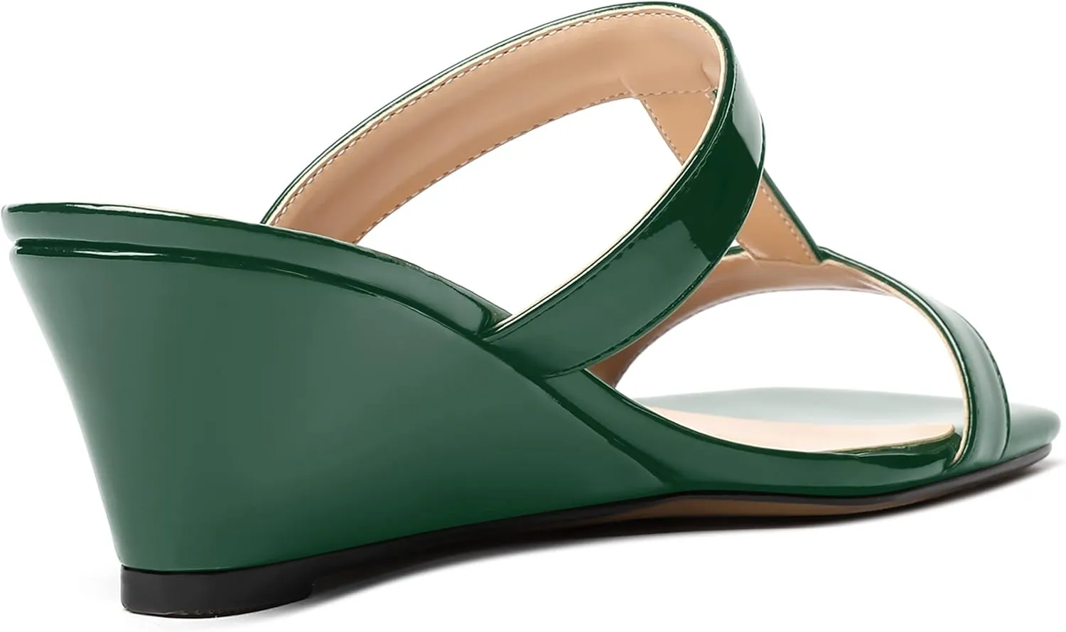 MODENCOCO Women's Comfortable Patent Slip On Dating Dress Open Toe T Strap Wedge Low Heel Heeled Sandals 2 Inch