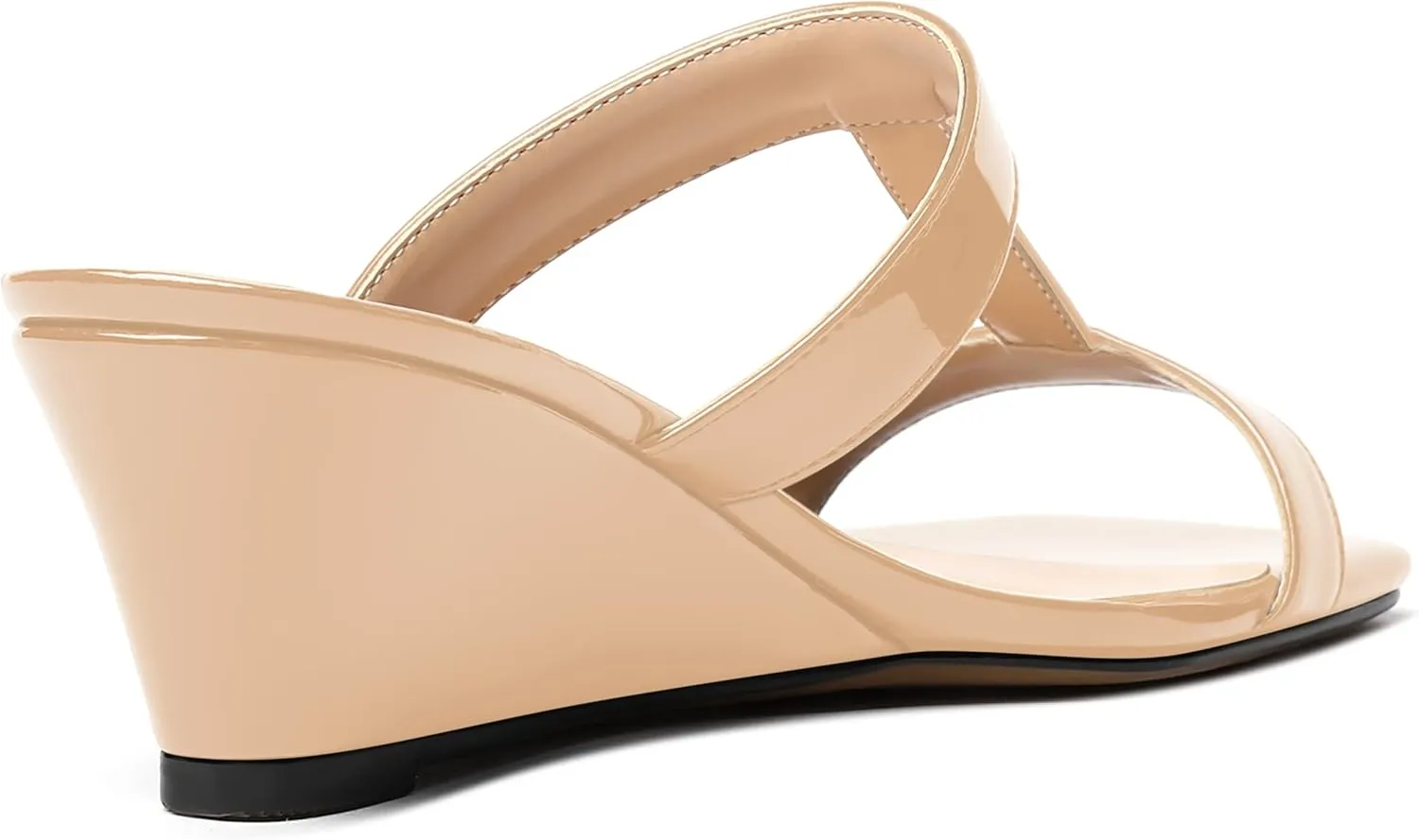 MODENCOCO Women's Comfortable Patent Slip On Dating Dress Open Toe T Strap Wedge Low Heel Heeled Sandals 2 Inch