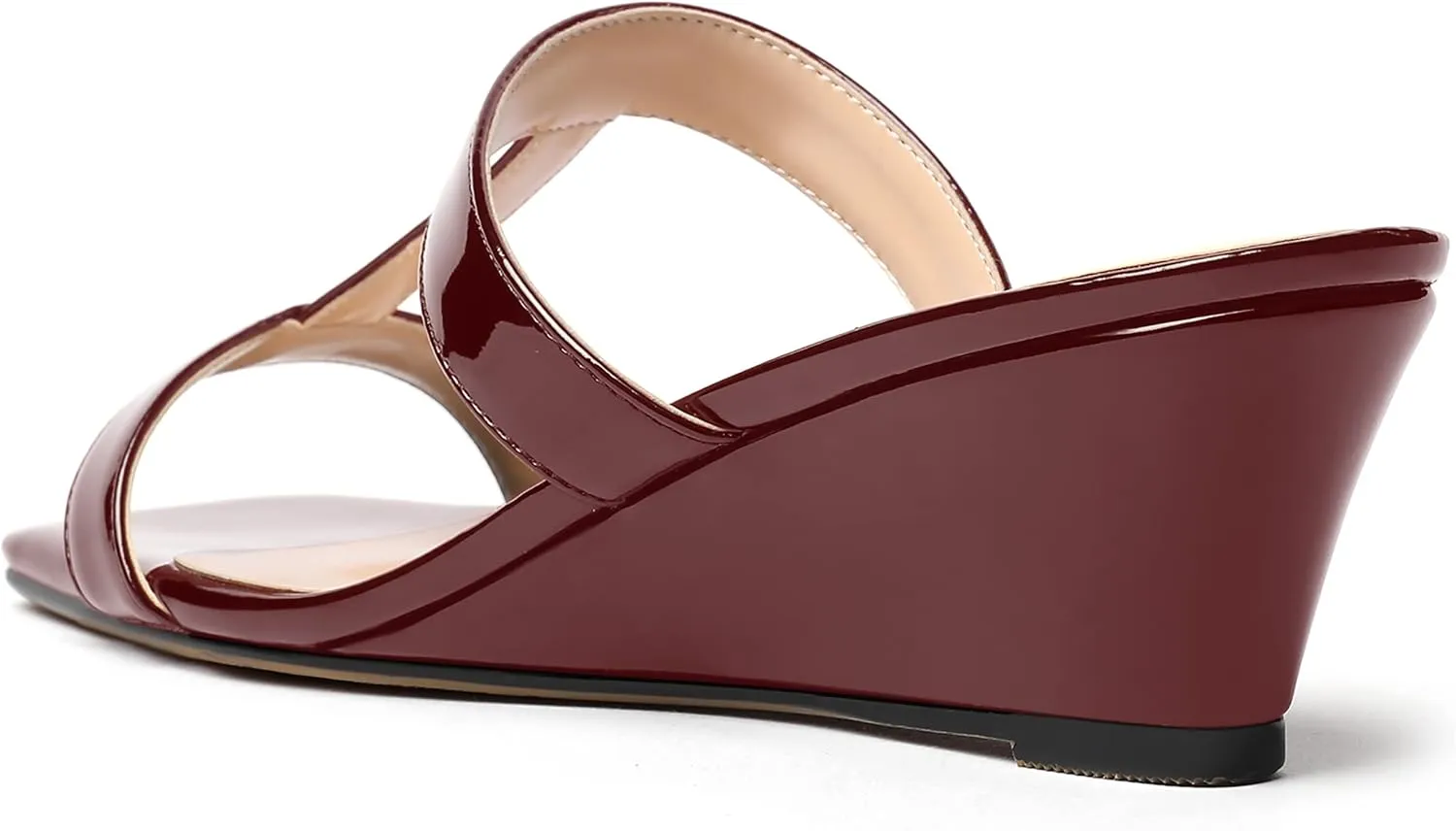 MODENCOCO Women's Comfortable Patent Slip On Dating Dress Open Toe T Strap Wedge Low Heel Heeled Sandals 2 Inch