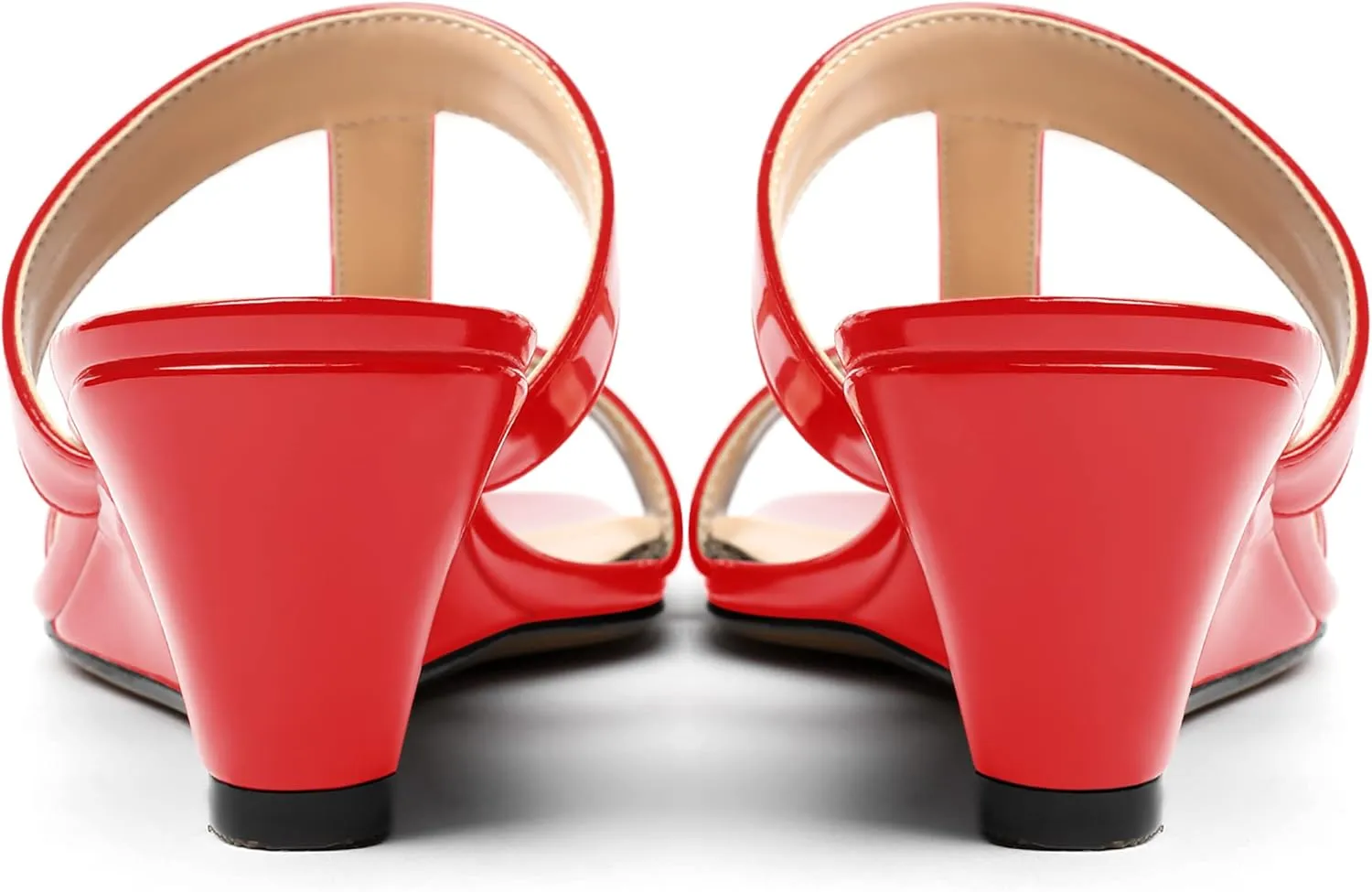 MODENCOCO Women's Comfortable Patent Slip On Dating Dress Open Toe T Strap Wedge Low Heel Heeled Sandals 2 Inch