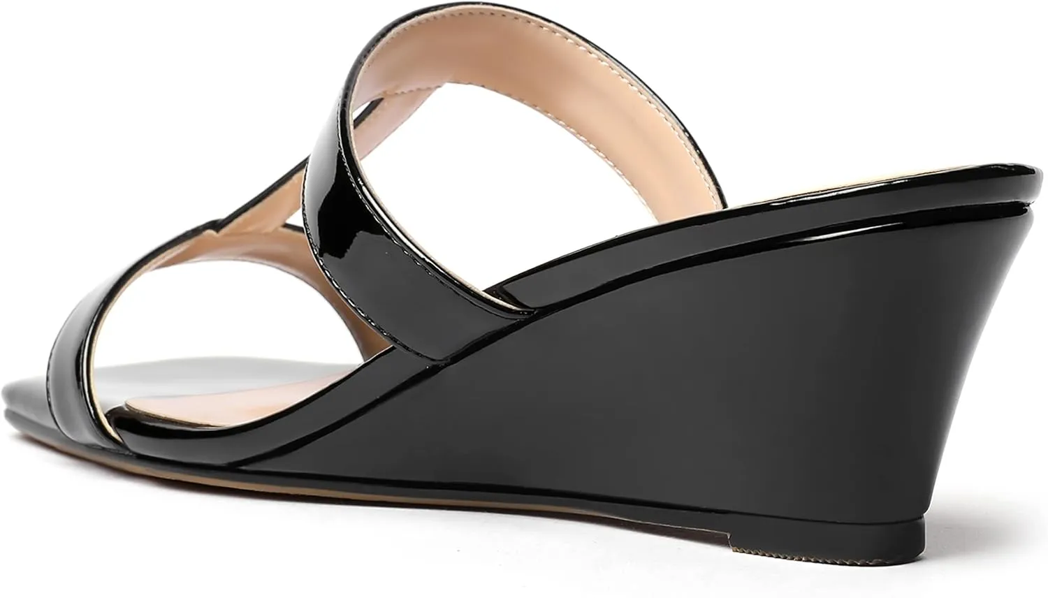 MODENCOCO Women's Comfortable Patent Slip On Dating Dress Open Toe T Strap Wedge Low Heel Heeled Sandals 2 Inch