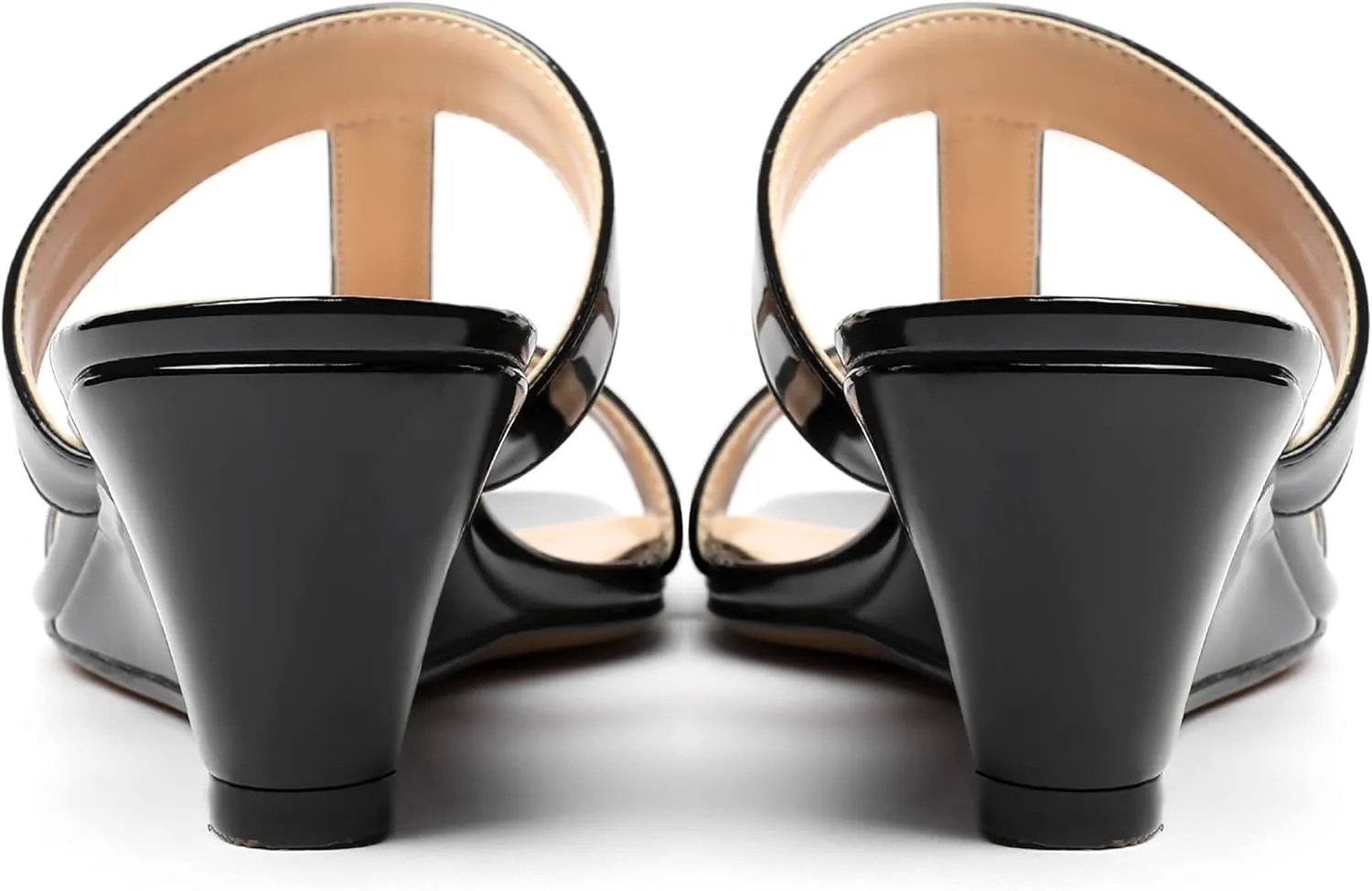 MODENCOCO Women's Comfortable Patent Slip On Dating Dress Open Toe T Strap Wedge Low Heel Heeled Sandals 2 Inch