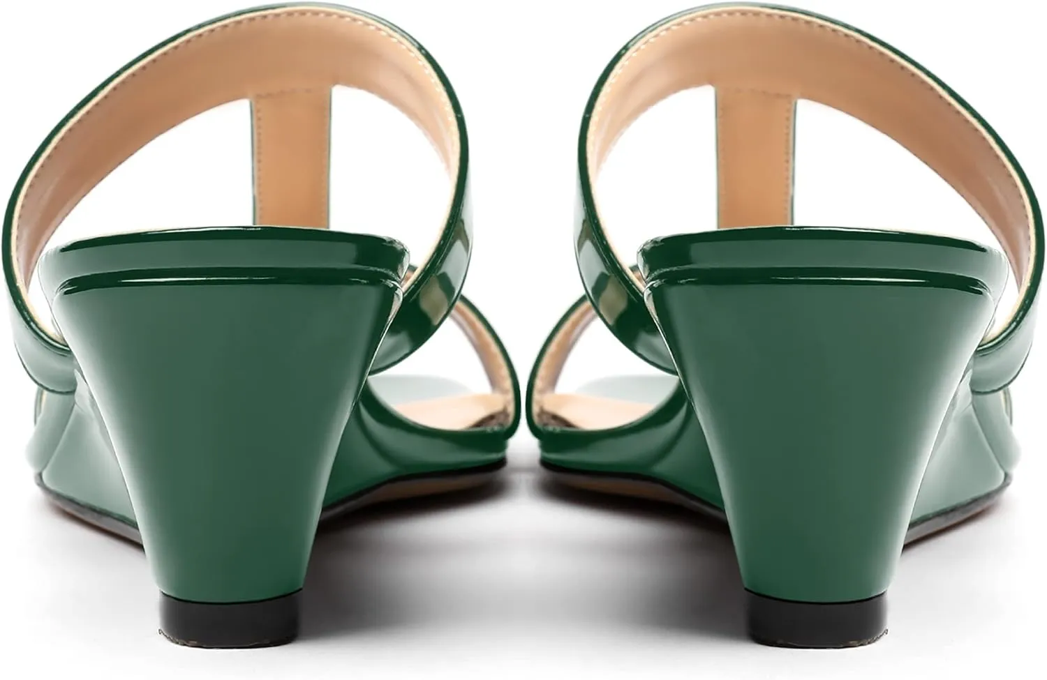 MODENCOCO Women's Comfortable Patent Slip On Dating Dress Open Toe T Strap Wedge Low Heel Heeled Sandals 2 Inch