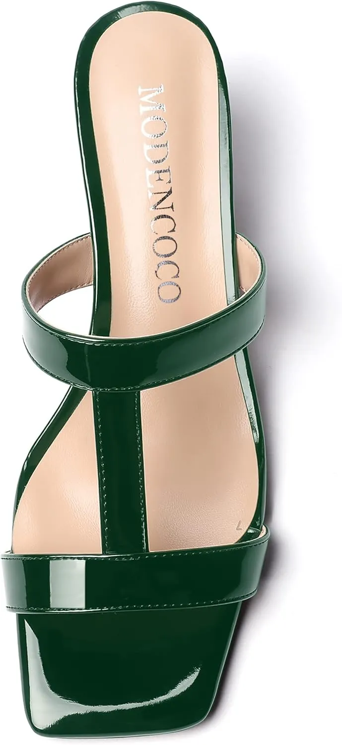 MODENCOCO Women's Comfortable Patent Slip On Dating Dress Open Toe T Strap Wedge Low Heel Heeled Sandals 2 Inch
