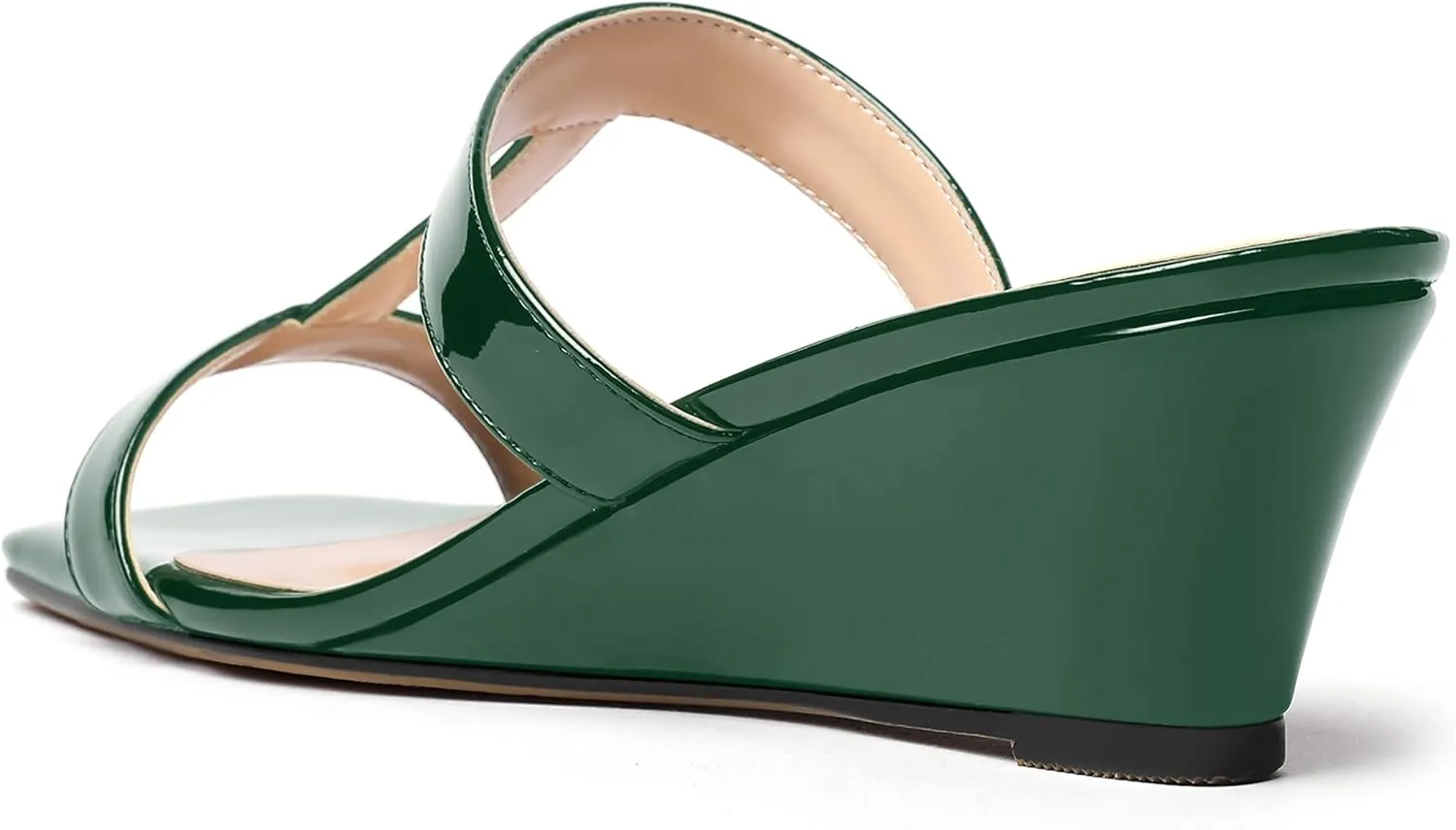 MODENCOCO Women's Comfortable Patent Slip On Dating Dress Open Toe T Strap Wedge Low Heel Heeled Sandals 2 Inch