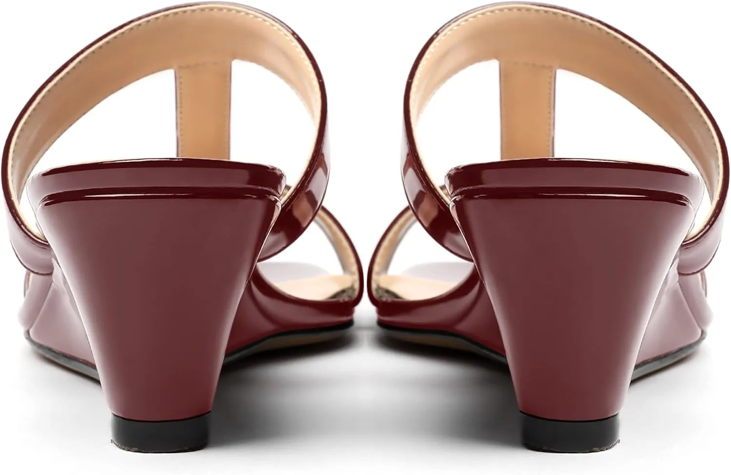 MODENCOCO Women's Comfortable Patent Slip On Dating Dress Open Toe T Strap Wedge Low Heel Heeled Sandals 2 Inch