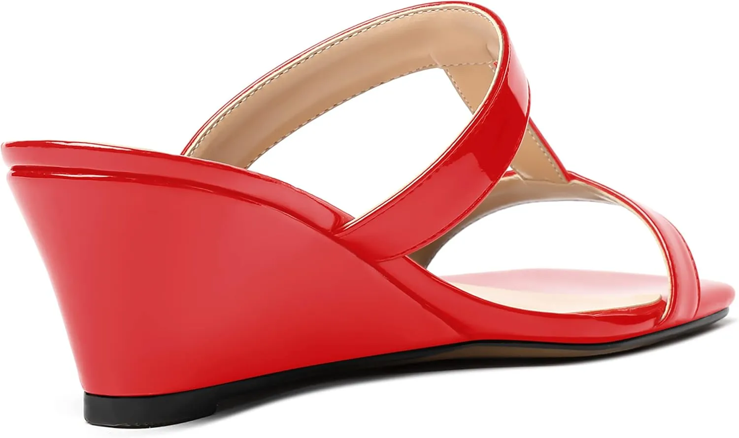 MODENCOCO Women's Comfortable Patent Slip On Dating Dress Open Toe T Strap Wedge Low Heel Heeled Sandals 2 Inch