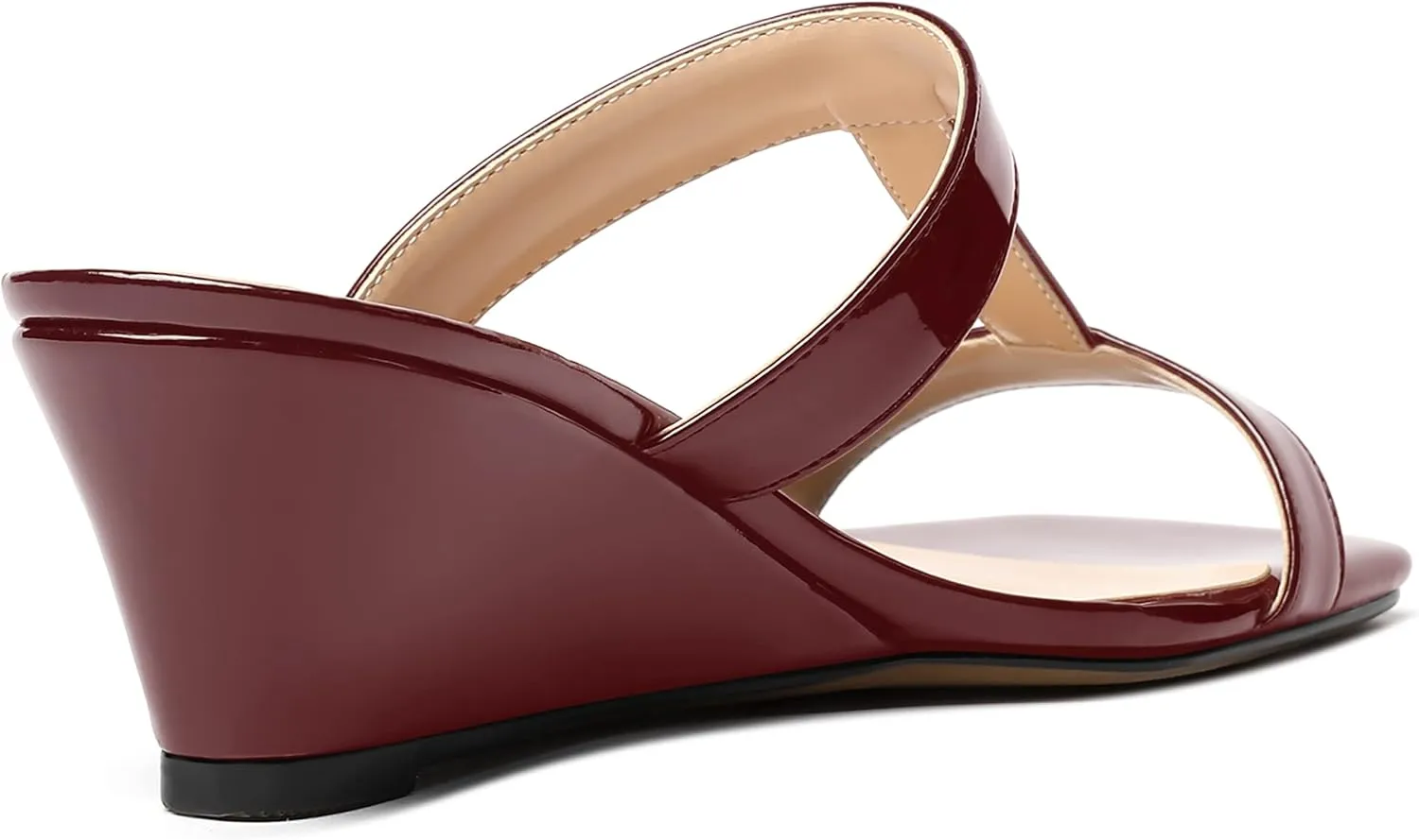 MODENCOCO Women's Comfortable Patent Slip On Dating Dress Open Toe T Strap Wedge Low Heel Heeled Sandals 2 Inch