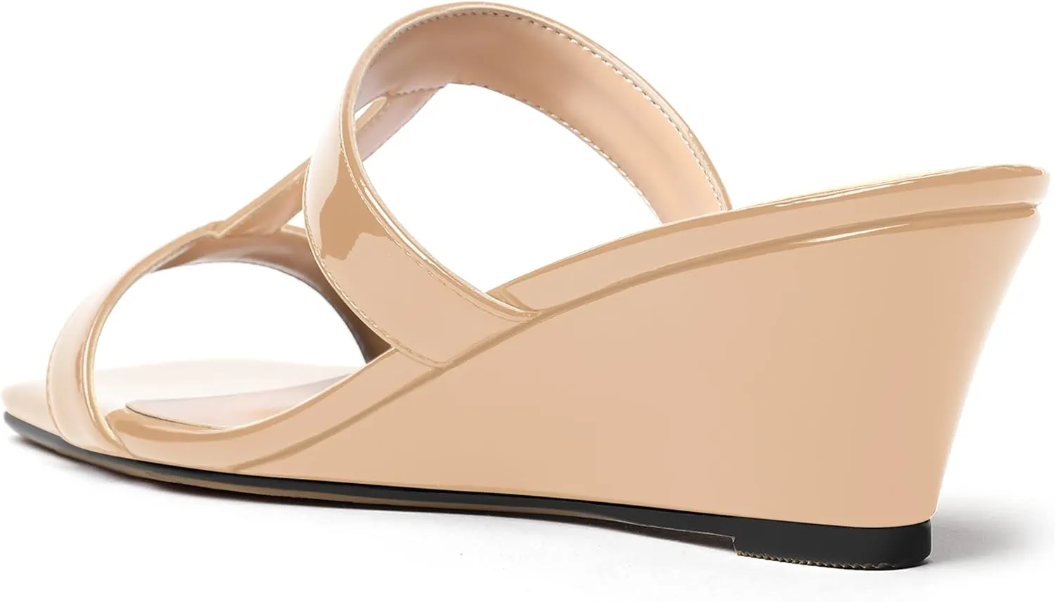 MODENCOCO Women's Comfortable Patent Slip On Dating Dress Open Toe T Strap Wedge Low Heel Heeled Sandals 2 Inch