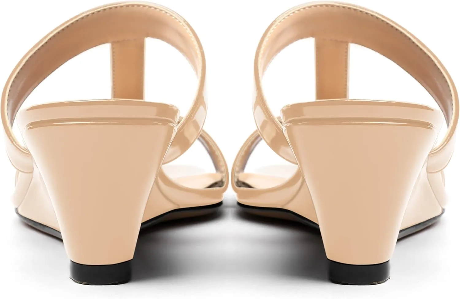 MODENCOCO Women's Comfortable Patent Slip On Dating Dress Open Toe T Strap Wedge Low Heel Heeled Sandals 2 Inch