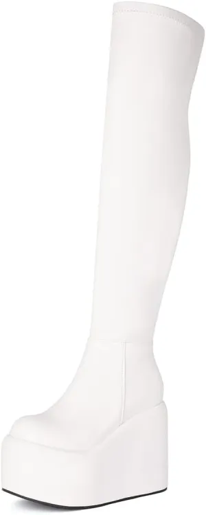 MRKEWUNEY Womens Over The Knee High Boots Wedge Platform Heel Knee High Boots