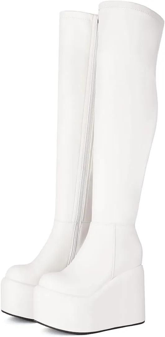 MRKEWUNEY Womens Over The Knee High Boots Wedge Platform Heel Knee High Boots