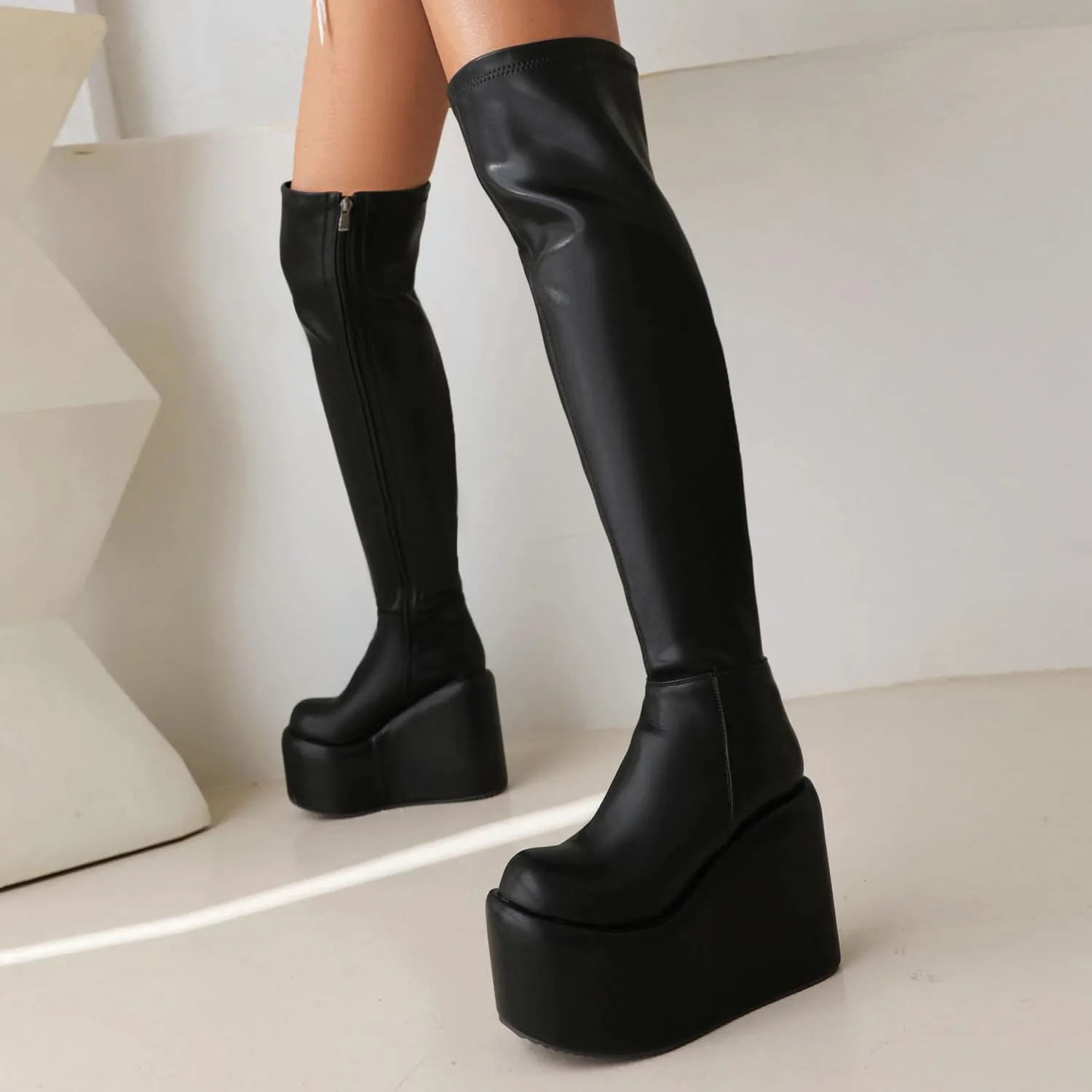 MRKEWUNEY Womens Over The Knee High Boots Wedge Platform Heel Knee High Boots