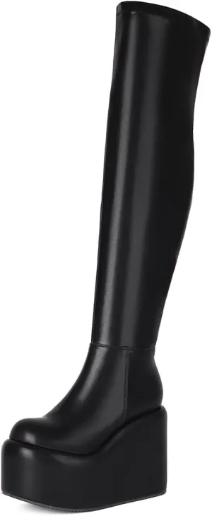MRKEWUNEY Womens Over The Knee High Boots Wedge Platform Heel Knee High Boots