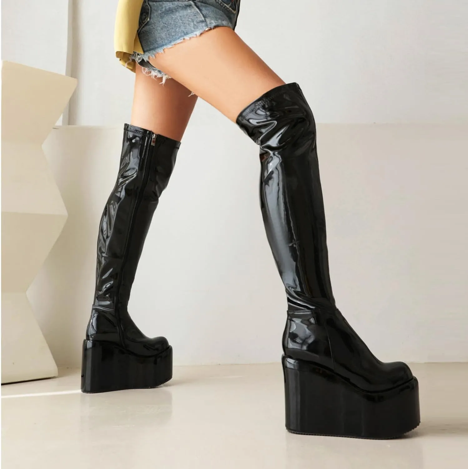 MRKEWUNEY Womens Over The Knee High Boots Wedge Platform Heel Knee High Boots