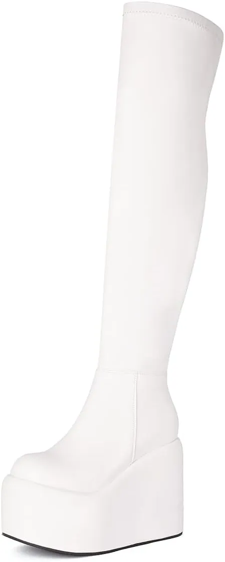MRKEWUNEY Womens Over The Knee High Boots Wedge Platform Heel Knee High Boots