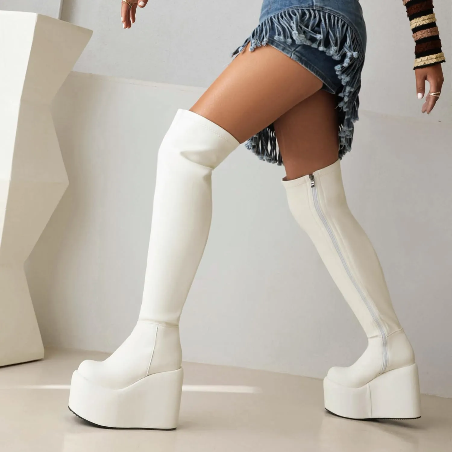 MRKEWUNEY Womens Over The Knee High Boots Wedge Platform Heel Knee High Boots