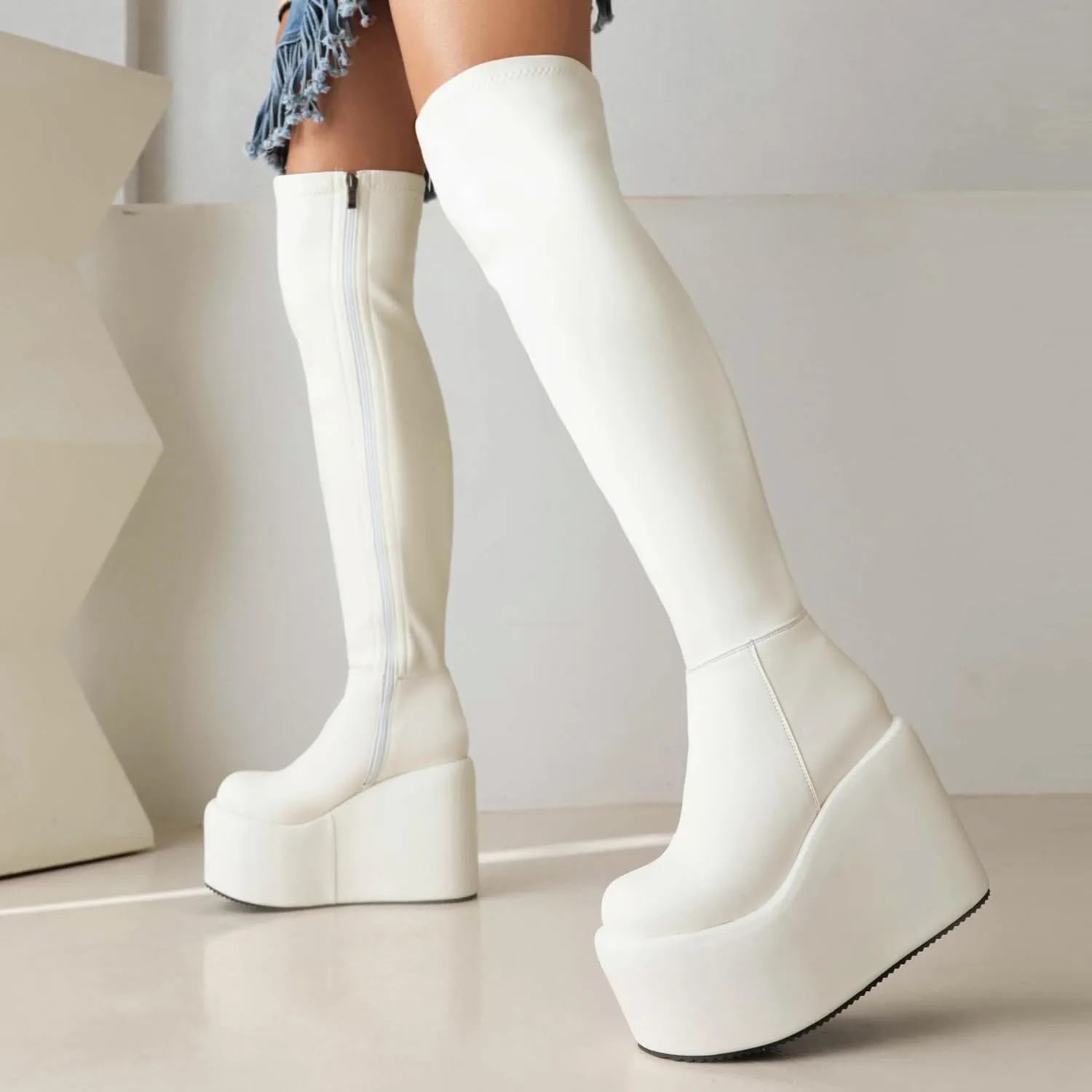 MRKEWUNEY Womens Over The Knee High Boots Wedge Platform Heel Knee High Boots