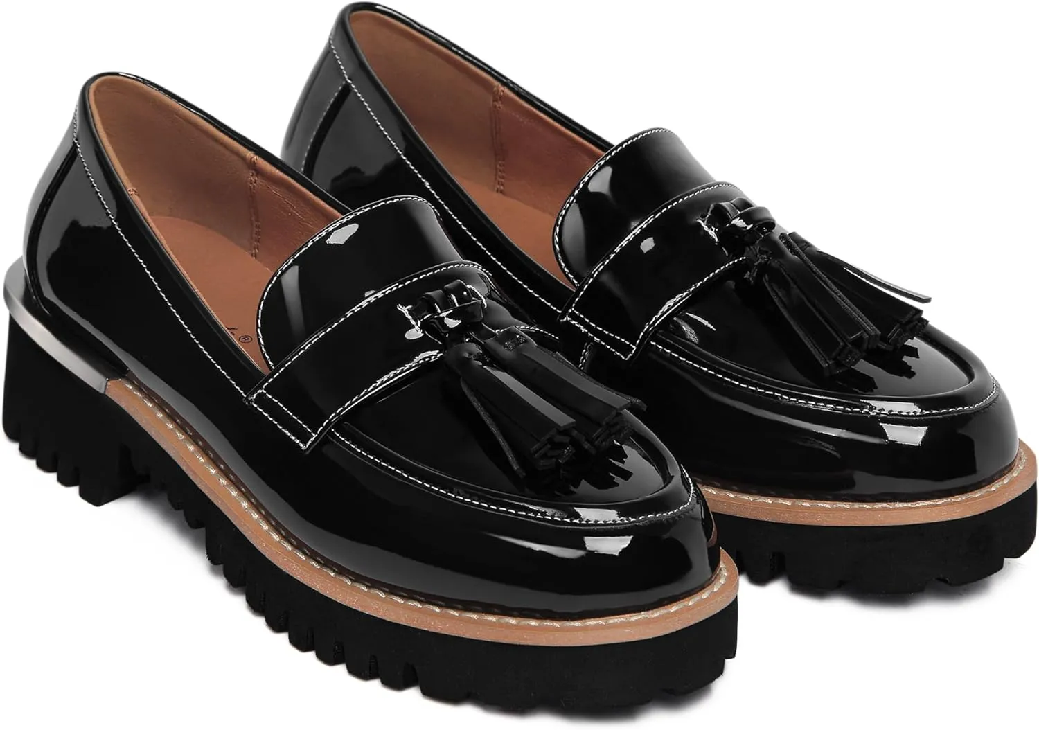 MUCCCUTE Loafers for Women Platform Chunky Loafer Comfortable Slip On Lug Sole Patent Leather Tassel Casual Work Shoes