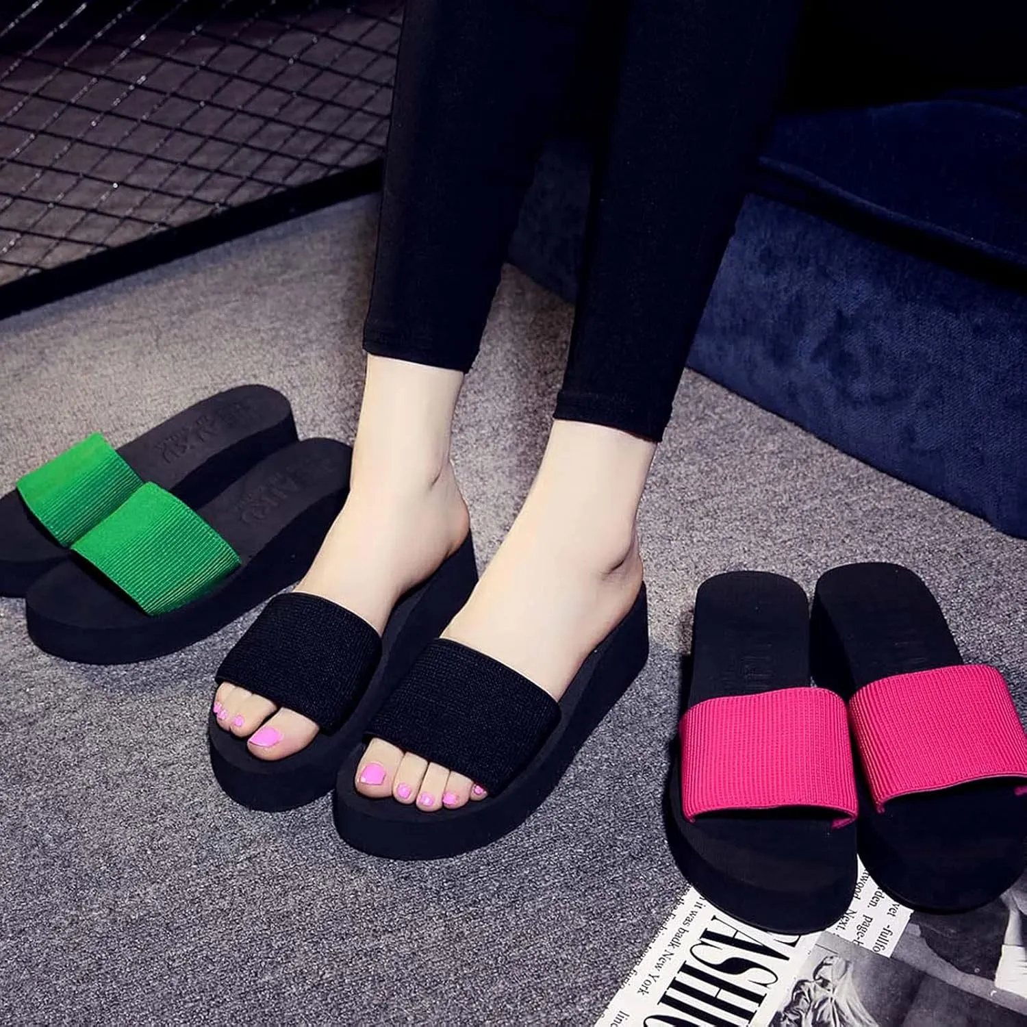 oiangi Wedge Sandals for Women Casual Summer,Fashion Slope Heel Flip-Flop Beach Slippers Non-Slip Platform Shoes