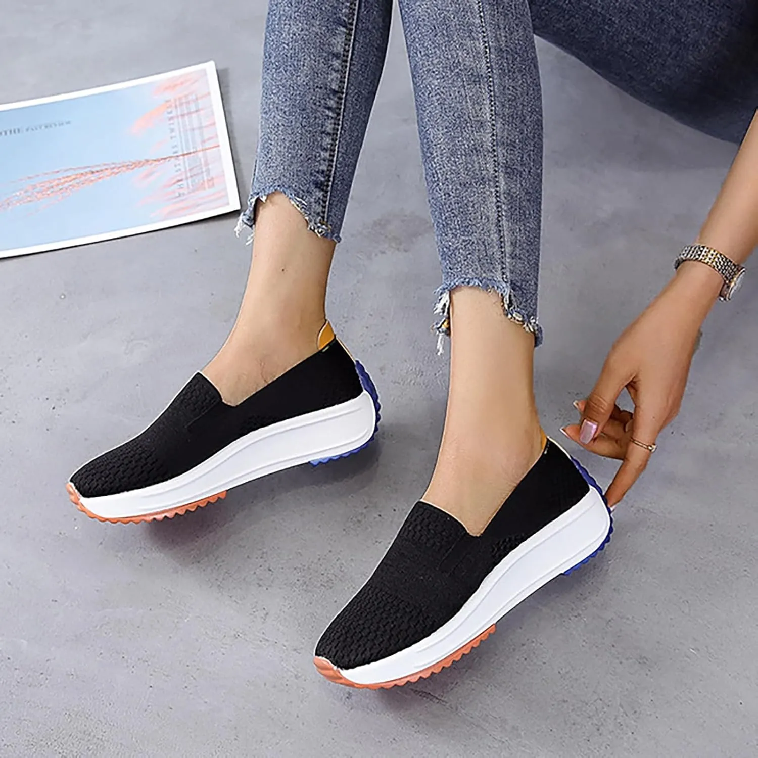 Orthopedic Slip On Shoes for Women Comfortable Breathable Slip On Non-Slip Casual Shoes Platform Slip On Shoes for Women