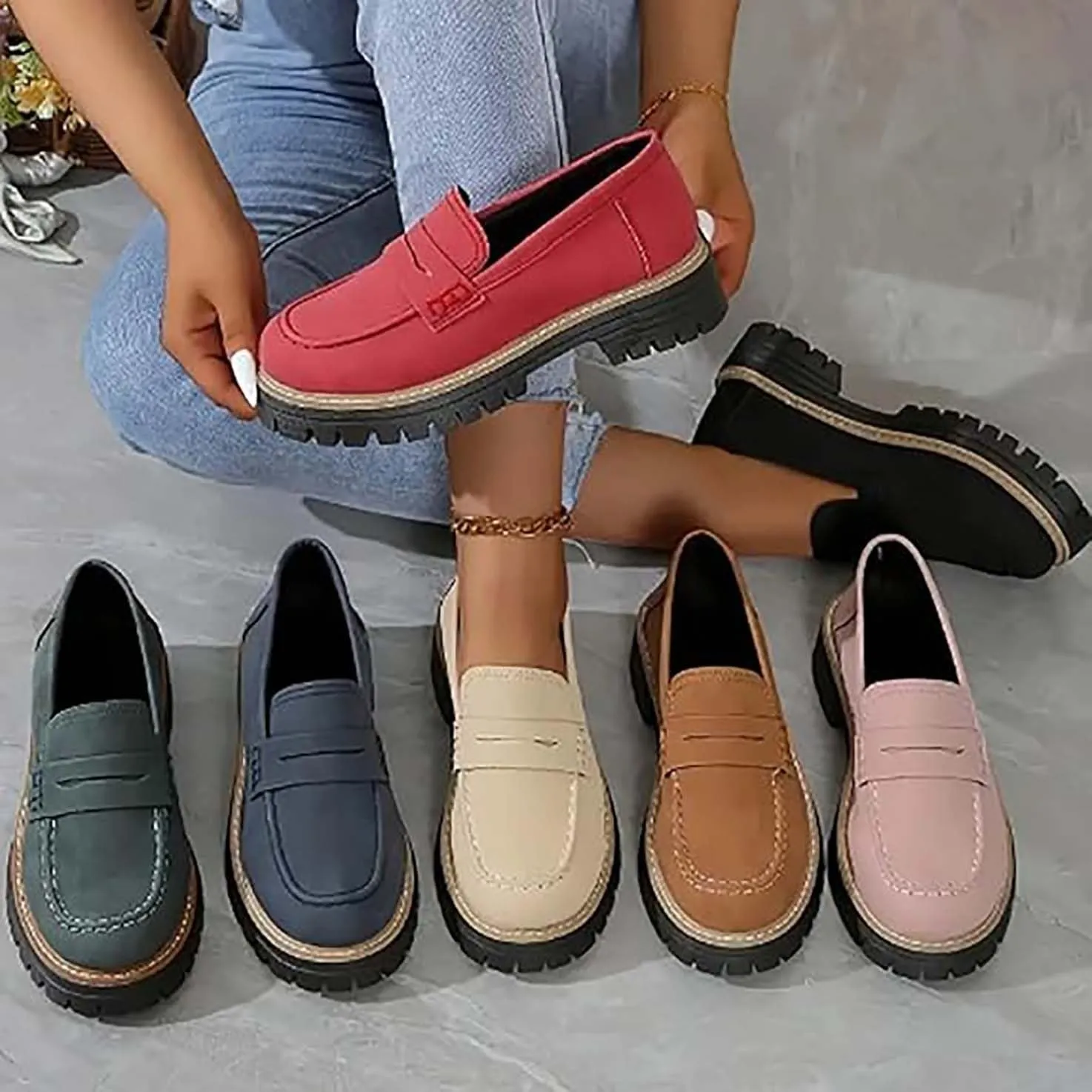 Orthoture-Orthopedic Platform Loafers, Orthoture Womens Shoes, Comfort Orthopedic Shoes, Womens Round Toe Walking Shoe(Red,9)
