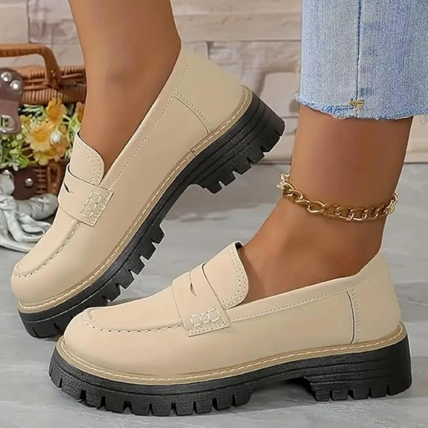 Orthoture Orthopedic Platform Loafers, Platform Loafers for Women, Lug Sole Slip On Loafers for Women, Chunky Heel