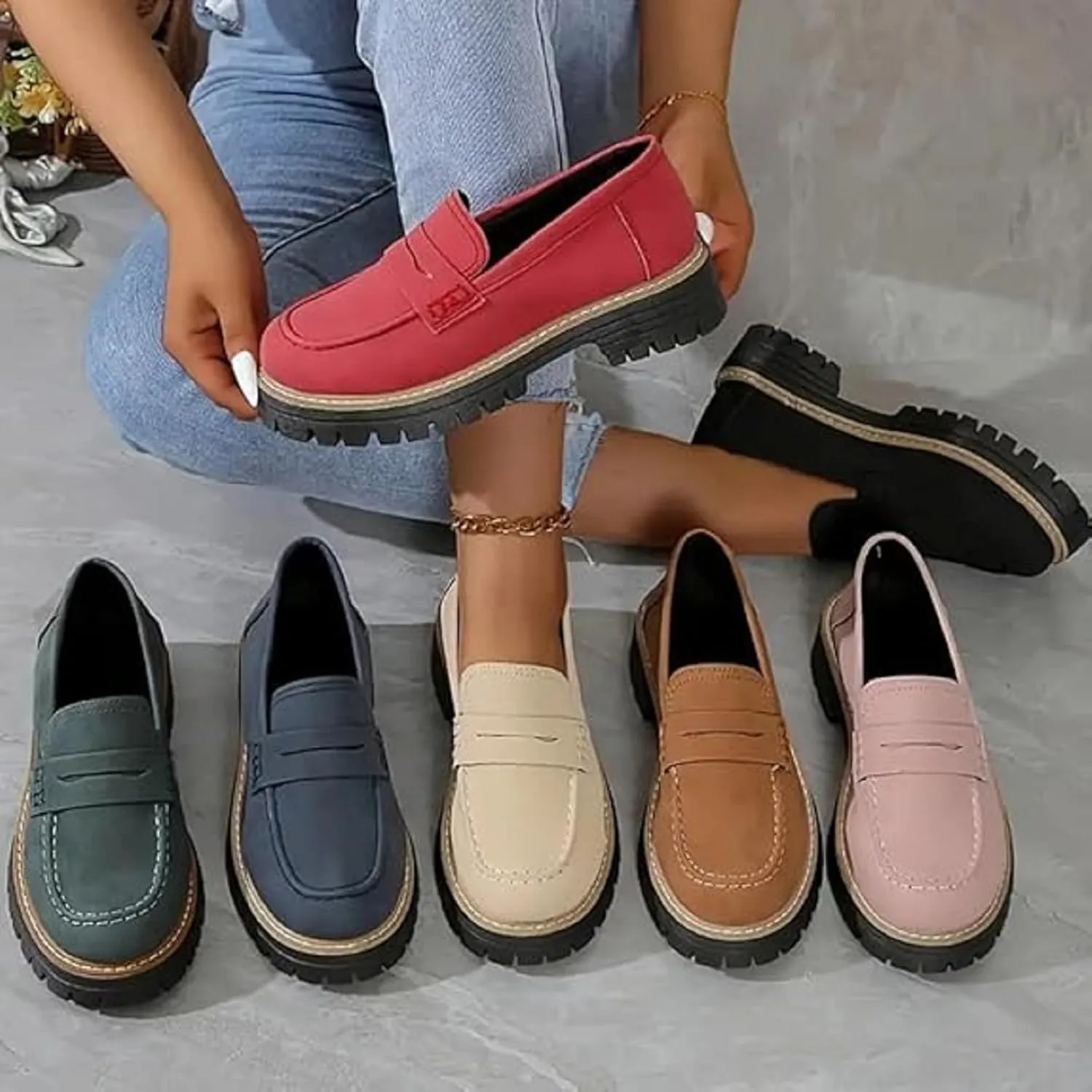 Orthoture Orthopedic Platform Loafers, Platform Loafers for Women, Lug Sole Slip On Loafers for Women, Chunky Heel